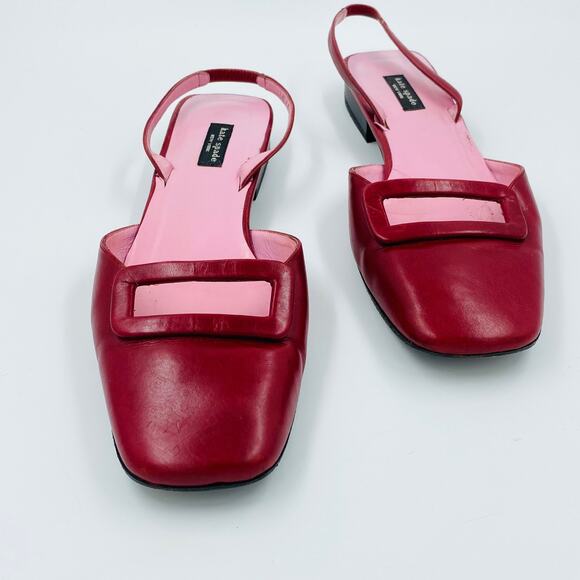 Kate Spade New York Red Leather Square Toe Slingback Flats Buckle Detail Size 8 - Picture 2 of 8